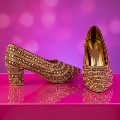 Premium Gold Embellished Party Pump Heels for Women | Wedding & Evening Wear