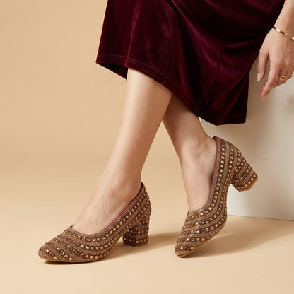 Premium Gold Embellished Party Pump Heels for Women | Wedding & Evening Wear