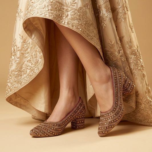 Premium Gold Embellished Party Pump Heels for Women | Wedding & Evening Wear
