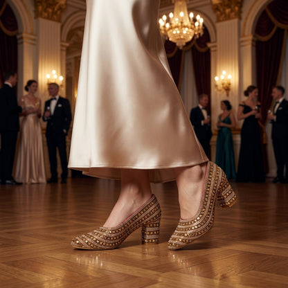 Premium Gold Embellished Party Pump Heels for Women | Wedding & Evening Wear