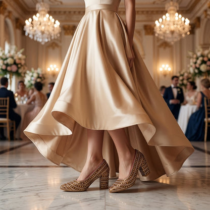 Premium Gold Embellished Party Pump Heels for Women | Wedding & Evening Wear