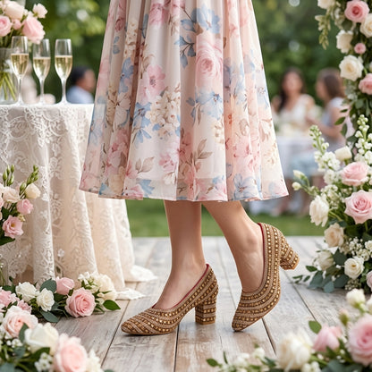 Premium Gold Embellished Party Pump Heels for Women | Wedding & Evening Wear