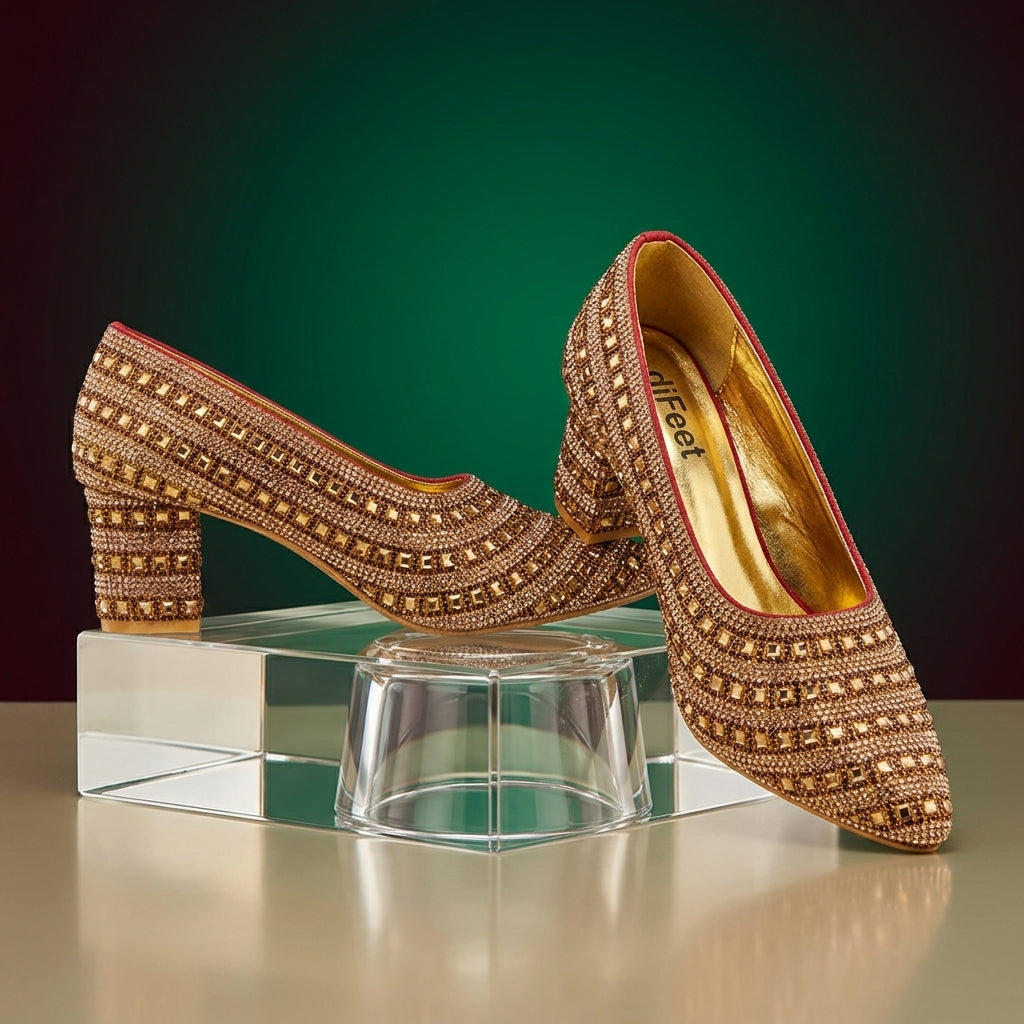 Premium Gold Embellished Party Pump Heels for Women | Wedding & Evening Wear