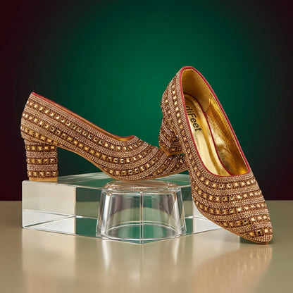 Premium Gold Embellished Party Pump Heels for Women | Wedding & Evening Wear