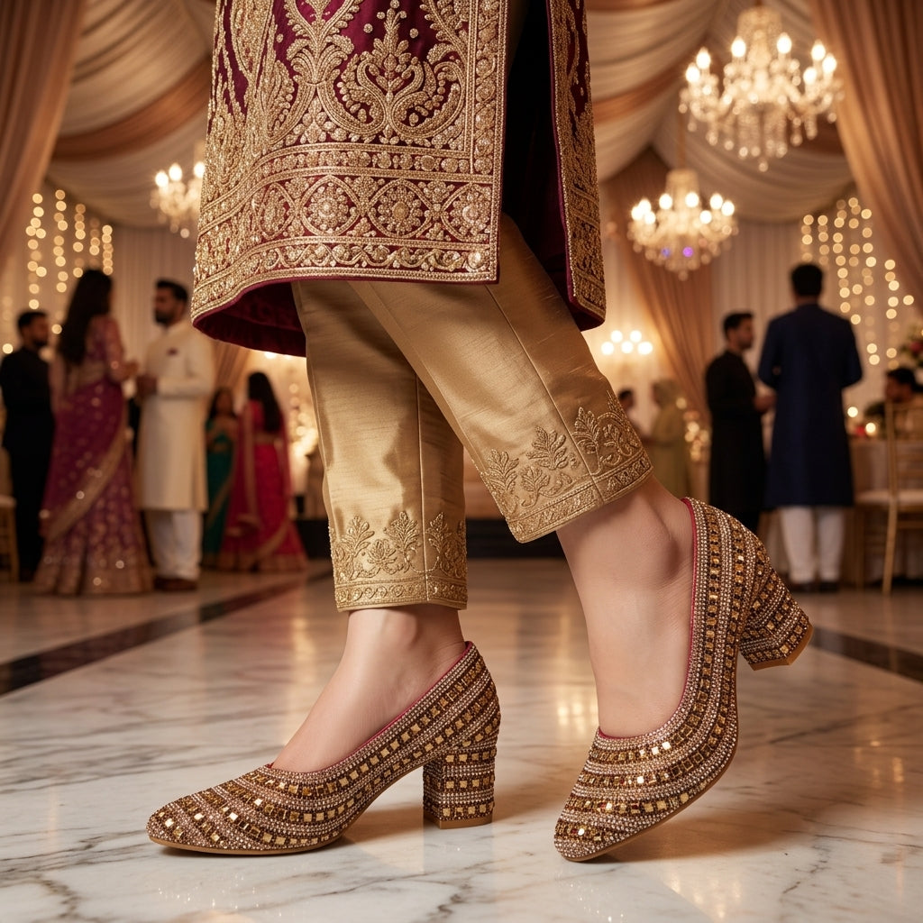 Premium Gold Embellished Party Pump Heels for Women | Wedding & Evening Wear