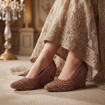 Premium Gold Embellished Party Pump Heels for Women | Wedding & Evening Wear-501