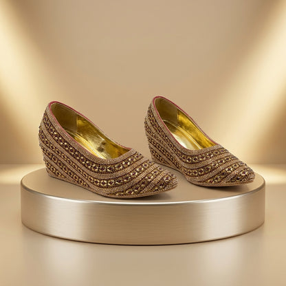 Premium Gold Embellished Party Pump Heels for Women | Wedding & Evening Wear-501