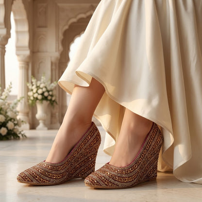 Premium Gold Embellished Party Pump Heels for Women | Wedding & Evening Wear-501